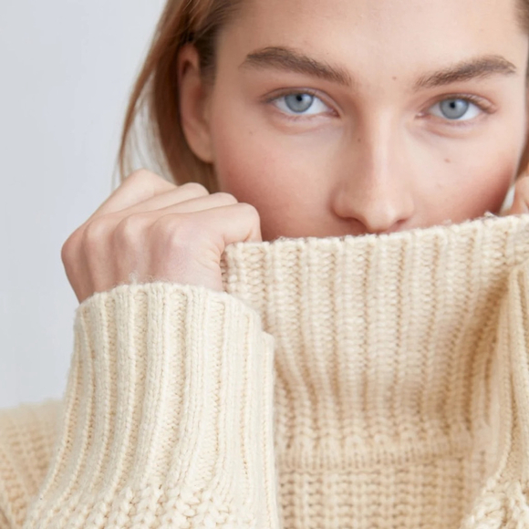 NWT Oak + Fort Chunky Turtleneck Sweater Oatmeal XXS/XS - Picture 15 of 16